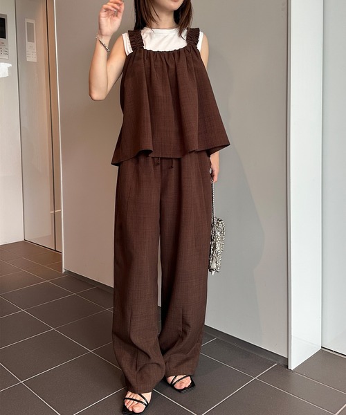 RANAN（ラナン）の「麻調フリルデザインキャミセットアップ（セットアップ・レディース・ブラック/ブラウン/ネイビー/ベージュ・LL/L/M）」の16枚目の写真