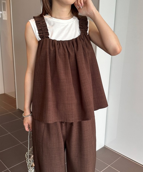 RANAN（ラナン）の「麻調フリルデザインキャミセットアップ（セットアップ・レディース・ブラック/ブラウン/ネイビー/ベージュ・LL/L/M）」の15枚目の写真