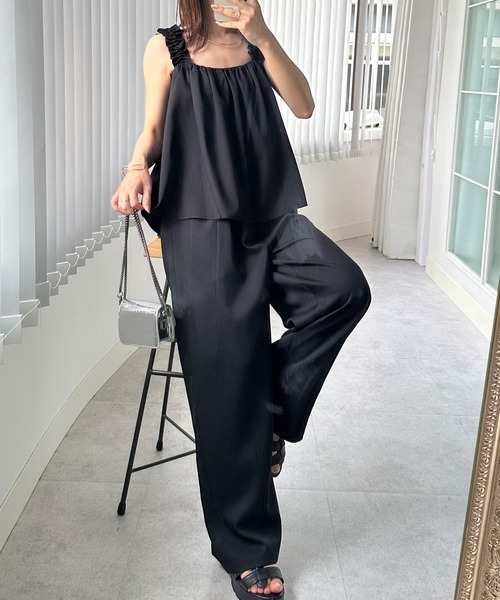 RANAN（ラナン）の「麻調フリルデザインキャミセットアップ（セットアップ・レディース・ブラック/ブラウン/ネイビー/ベージュ・LL/L/M）」の12枚目の写真