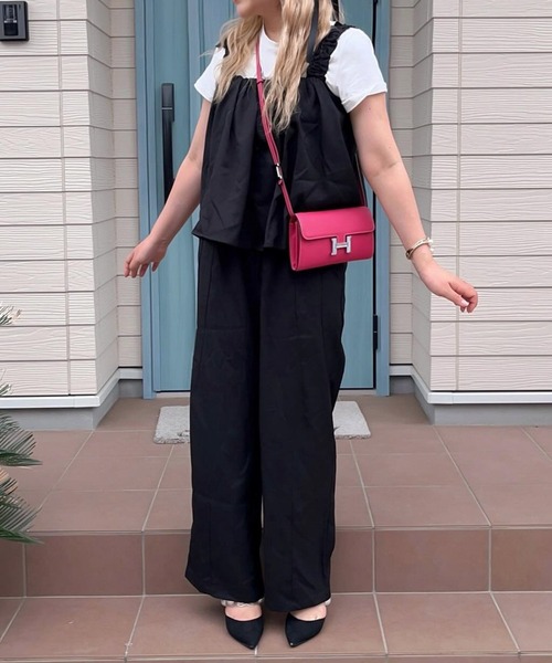 RANAN（ラナン）の「麻調フリルデザインキャミセットアップ（セットアップ・レディース・ブラック/ブラウン/ネイビー/ベージュ・LL/L/M）」の19枚目の写真