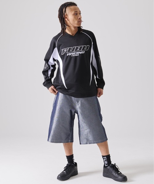 FUBU( フブ)の「FUBU フブ ブランド ロゴ 刺繍 サイズ調整可能 メタリック ラメ ショート デニムパンツ ハーフパンツ(デニムパンツ・メンズ・ネイビー/シルバー・32/34/36/38)」の11枚目の写真