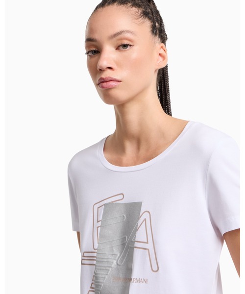 EMPORIO ARMANI EA7（エンポリオアルマーニイーエーセブン）の「【エンポリオ アルマーニ EA7】Logo Series クルーネックTシャツ ストレッチコットン（Tシャツ/カットソー・レディース・ブラック/ホワイト・LARGE/MEDIUM/SMALL/X-LARGE/X-SMALL）」の2枚目の写真