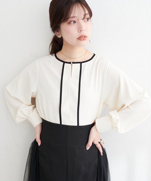 【完売品】3点セット　ナチュラルクチュール　バイカラー　ブラウス メタルホック付き配色パイピングブラウス（シャツ/ブラウス