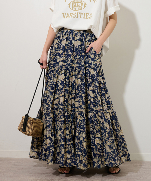 セール】コットンボイルクリンクルティアードフラワー（スカート