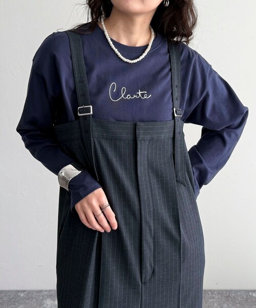 fredy emue（フレディエミュ）の「ヤーン刺繍ロゴロンTシャツ（Tシャツ/カットソー・レディース・ネイビー/オフホワイト/イエロー・38）」の2枚目の写真