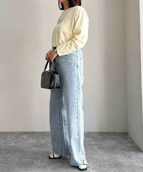 fredy emue（フレディエミュ）の「ヤーン刺繍ロゴロンTシャツ（Tシャツ/カットソー・レディース・ネイビー/オフホワイト/イエロー・38）」の6枚目の写真