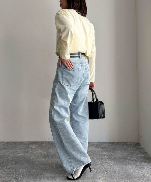 fredy emue（フレディエミュ）の「ヤーン刺繍ロゴロンTシャツ（Tシャツ/カットソー・レディース・ネイビー/オフホワイト/イエロー・38）」の7枚目の写真