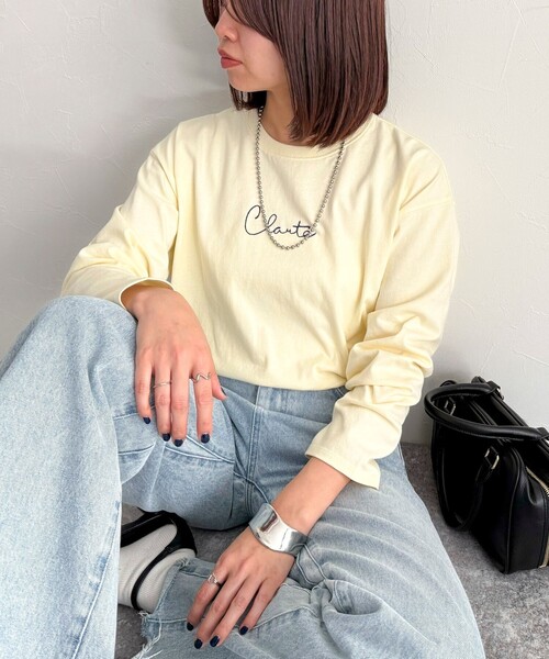 fredy emue（フレディエミュ）の「ヤーン刺繍ロゴロンTシャツ（Tシャツ/カットソー・レディース・ネイビー/オフホワイト/イエロー・38）」の15枚目の写真