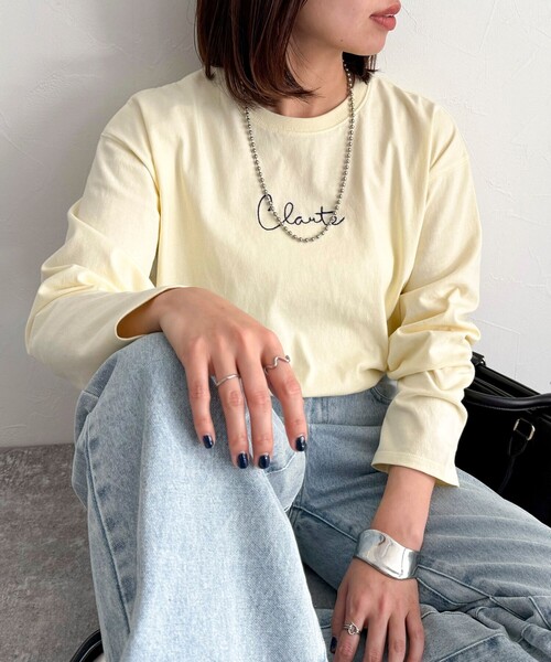 fredy emue（フレディエミュ）の「ヤーン刺繍ロゴロンTシャツ（Tシャツ/カットソー・レディース・ネイビー/オフホワイト/イエロー・38）」の17枚目の写真