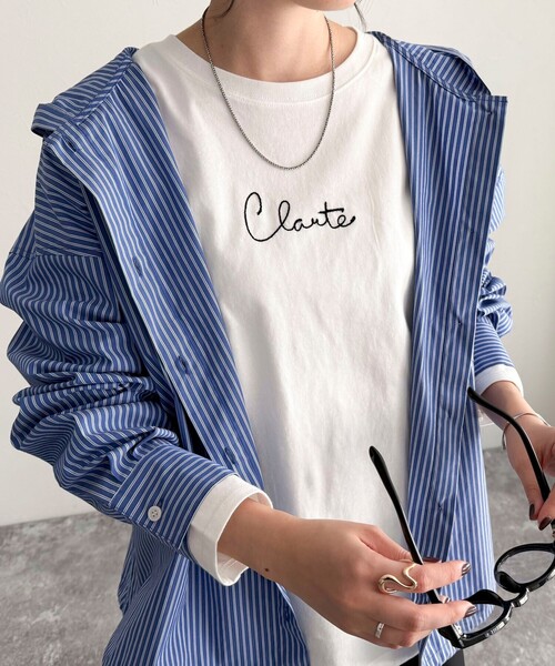 fredy emue（フレディエミュ）の「ヤーン刺繍ロゴロンTシャツ（Tシャツ/カットソー・レディース・ネイビー/オフホワイト/イエロー・38）」の21枚目の写真