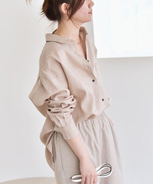 未使用！OUR上品な透け感リネン風シャツコーラルベージュ 上品な透け感、リネン風シャツ – OURHOME