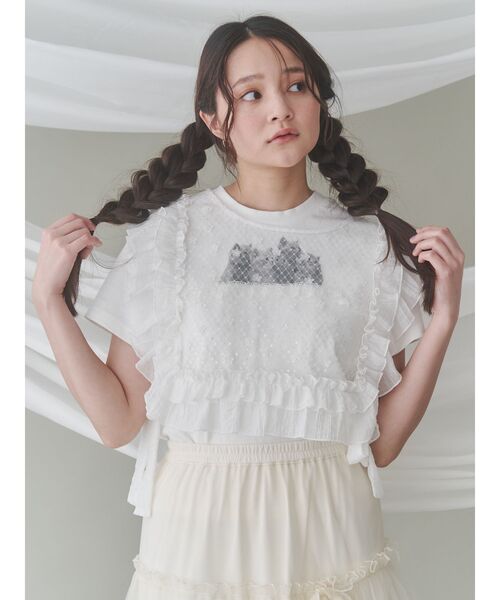 merry jenny（メリージェニー）の「cat frill tee（Tシャツ/カットソー・レディース・ライトブルー/オフホワイト/ピンク・FREE）」の7枚目の写真