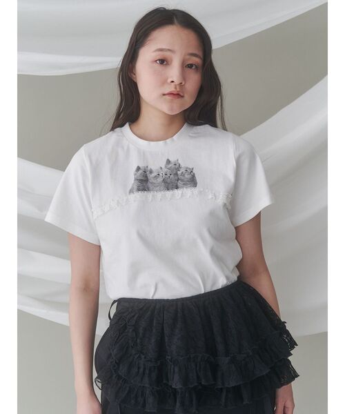 merry jenny（メリージェニー）の「cat frill tee（Tシャツ/カットソー・レディース・ライトブルー/オフホワイト/ピンク・FREE）」の9枚目の写真