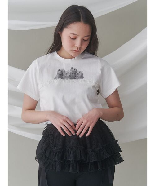 merry jenny（メリージェニー）の「cat frill tee（Tシャツ/カットソー・レディース・ライトブルー/オフホワイト/ピンク・FREE）」の10枚目の写真
