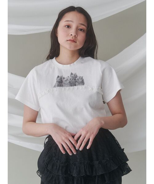 merry jenny（メリージェニー）の「cat frill tee（Tシャツ/カットソー・レディース・ライトブルー/オフホワイト/ピンク・FREE）」の11枚目の写真