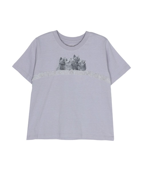 merry jenny（メリージェニー）の「cat frill tee（Tシャツ/カットソー・レディース・ライトブルー/オフホワイト/ピンク・FREE）」の5枚目の写真