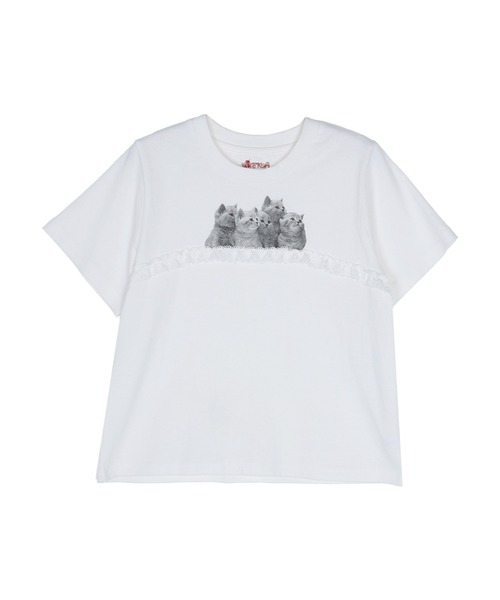 merry jenny（メリージェニー）の「cat frill tee（Tシャツ/カットソー・レディース・ライトブルー/オフホワイト/ピンク・FREE）」の6枚目の写真