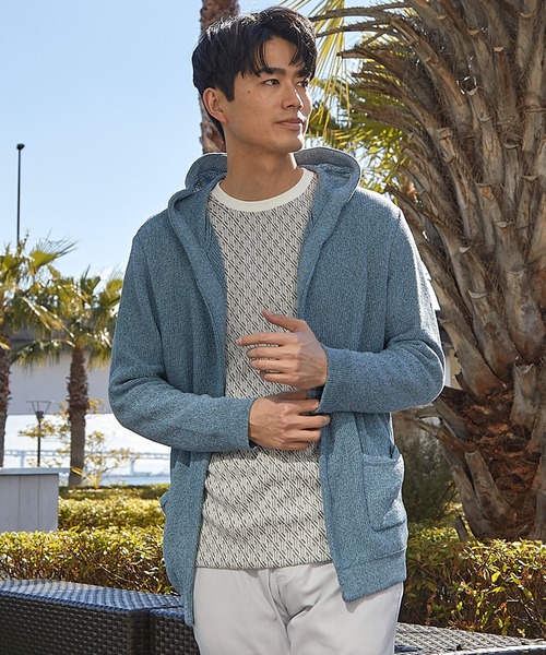 UNION STATION（ユニオンステーション）の「ウォッシャブルボタンレスパーカーカーディガン（カーディガン/ボレロ・メンズ・ブラック/ナチュラル/ブルー/サックスブルー・M/L/LL）」の4枚目の写真