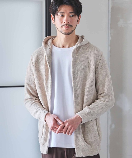 UNION STATION（ユニオンステーション）の「ウォッシャブルボタンレスパーカーカーディガン（カーディガン/ボレロ・メンズ・ブラック/ナチュラル/ブルー/サックスブルー・M/L/LL）」の8枚目の写真