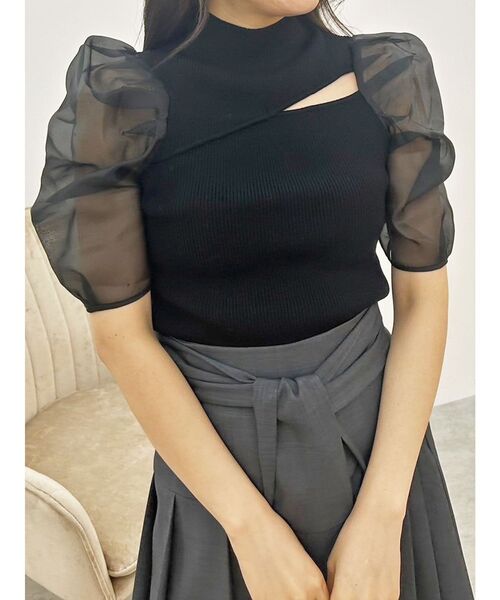 MERCURYDUO（マーキュリーデュオ）の「2WAY異素材パフスリーブカットアウトニット（ニット/セーター・レディース・ラベンダー/オフホワイト/ブラック・FREE）」の22枚目の写真