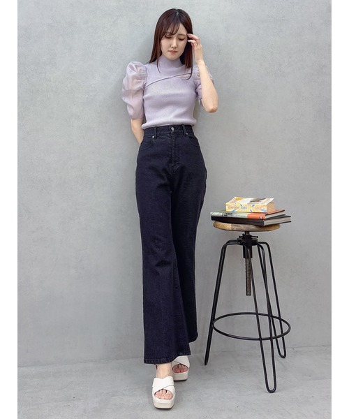 MERCURYDUO（マーキュリーデュオ）の「2WAY異素材パフスリーブカットアウトニット（ニット/セーター・レディース・ラベンダー/オフホワイト/ブラック・FREE）」の5枚目の写真