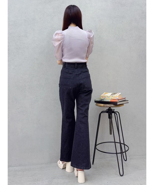 MERCURYDUO（マーキュリーデュオ）の「2WAY異素材パフスリーブカットアウトニット（ニット/セーター・レディース・ラベンダー/オフホワイト/ブラック・FREE）」の6枚目の写真