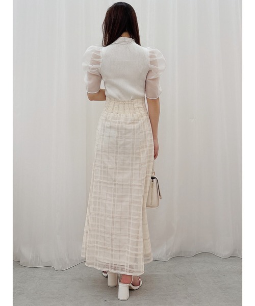 MERCURYDUO（マーキュリーデュオ）の「2WAY異素材パフスリーブカットアウトニット（ニット/セーター・レディース・ラベンダー/オフホワイト/ブラック・FREE）」の7枚目の写真