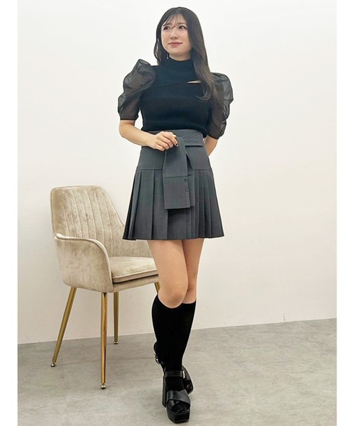 MERCURYDUO（マーキュリーデュオ）の「2WAY異素材パフスリーブカットアウトニット（ニット/セーター・レディース・ラベンダー/オフホワイト/ブラック・FREE）」の8枚目の写真