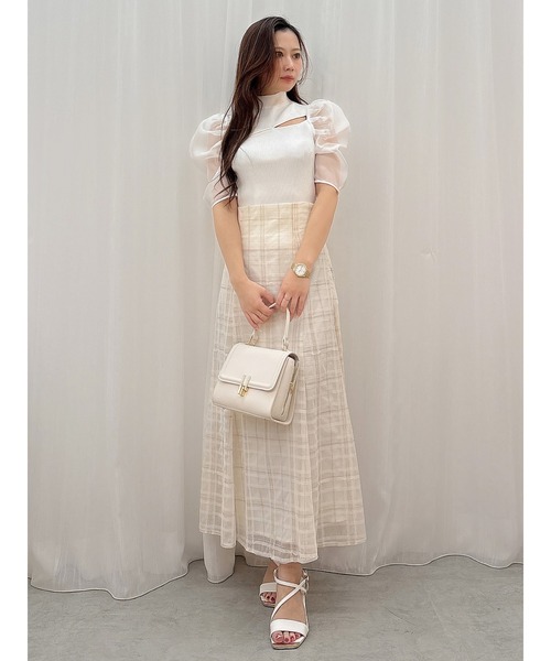 MERCURYDUO（マーキュリーデュオ）の「2WAY異素材パフスリーブカットアウトニット（ニット/セーター・レディース・ラベンダー/オフホワイト/ブラック・FREE）」の14枚目の写真