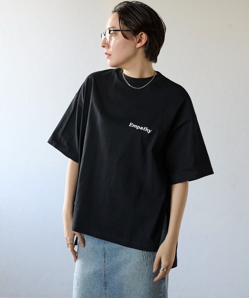 Tシャツ・カットソー EMBROIDERY OVERSIZE T-SHIRT セール】Front&back Embroidery BIG T shirts 前後刺繍ビッグT