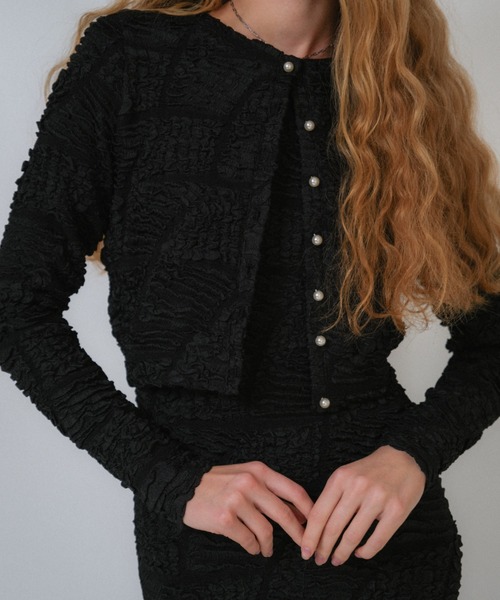 HONEY MI HONEY(ハニーミーハニー)の「swell jacquard cardigan(カーディガン/ボレロ・レディース・ピンク/ホワイト/ブラック・FREE)」の13枚目の写真