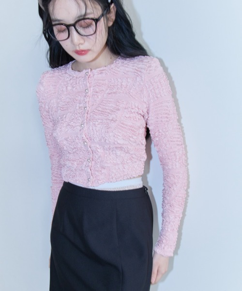 HONEY MI HONEY(ハニーミーハニー)の「swell jacquard cardigan(カーディガン/ボレロ・レディース・ピンク/ホワイト/ブラック・FREE)」の5枚目の写真