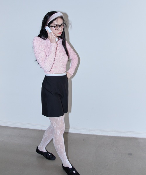 HONEY MI HONEY(ハニーミーハニー)の「swell jacquard cardigan(カーディガン/ボレロ・レディース・ピンク/ホワイト/ブラック・FREE)」の8枚目の写真