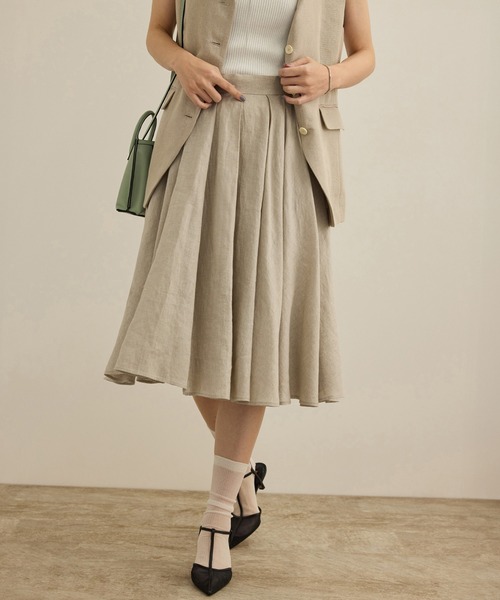 ROPE'（ロペ）の「【洗える】ヨーロピアンリネンフレアスカート/一部セットアップ対応（スカート・レディース・ホワイト/ベージュ/ターコイズブルー・38/36）」の2枚目の写真