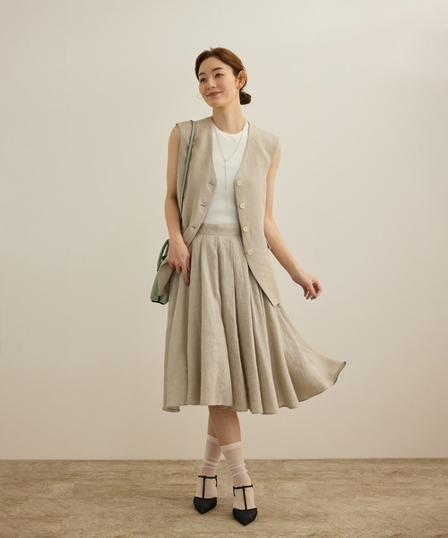 ROPE'（ロペ）の「【洗える】ヨーロピアンリネンフレアスカート/一部セットアップ対応（スカート・レディース・ホワイト/ベージュ/ターコイズブルー・38/36）」の4枚目の写真