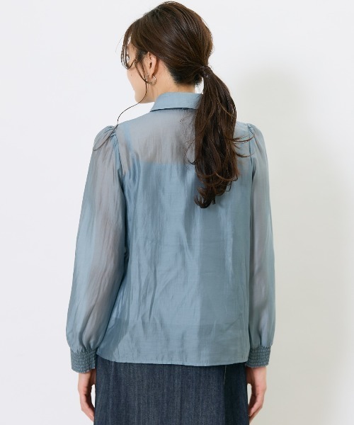 AND COUTURE（アンドクチュール）の「リボンタイ付きオーガンジーシャツ（シャツ/ブラウス・レディース・ベージュ/ブルー/オフホワイト・FREE）」の11枚目の写真