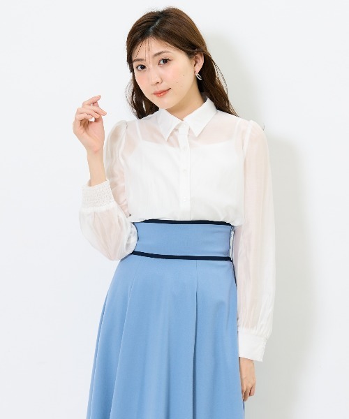 AND COUTURE（アンドクチュール）の「リボンタイ付きオーガンジーシャツ（シャツ/ブラウス・レディース・ベージュ/ブルー/オフホワイト・FREE）」の16枚目の写真