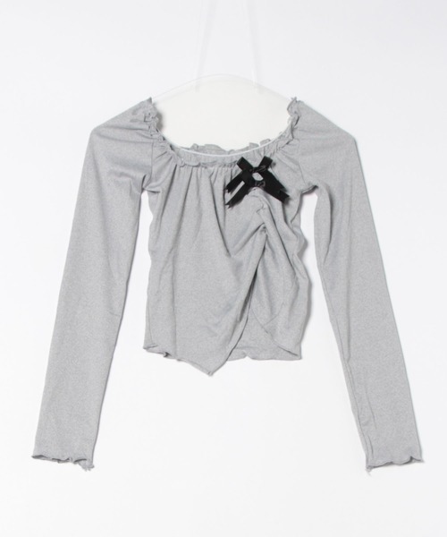 Lace Ladies(レースレディース)の「リボン付き メロウフリル Uネック 長袖 カットソー(Tシャツ/カットソー・レディース・グレー・M)」の9枚目の写真