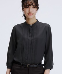 【UVカット・速乾】大人可愛い！バンドカラーはしごレースブラウス/ホワイト/チャコールグレー/7分袖｜通勤＆オフィス＆入卒＆セレモニー＆オケージョン｜自宅で洗える・紫外線対策｜