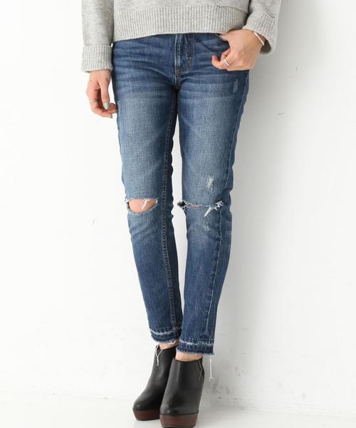 Another Edition(アナザーエディション)の「ニーダメージパンツ/ AEBC KNEE DAMAGE PT(デニムパンツ・レディース・ブラック/コバルトブルー・SMALL/MEDIUM)」の2枚目の写真