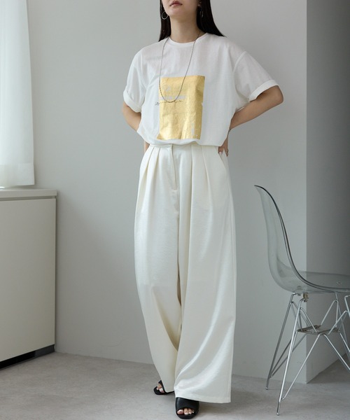 Fizz(フィズ)の「冷感鹿の子 箔プリントTシャツ(Tシャツ/カットソー・レディース・ホワイト×シルバー/ブラック×シルバー/ホワイト×ゴールド・M)」の6枚目の写真