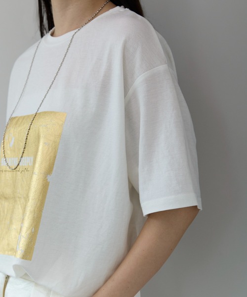 Fizz(フィズ)の「冷感鹿の子 箔プリントTシャツ(Tシャツ/カットソー・レディース・ホワイト×シルバー/ブラック×シルバー/ホワイト×ゴールド・M)」の11枚目の写真