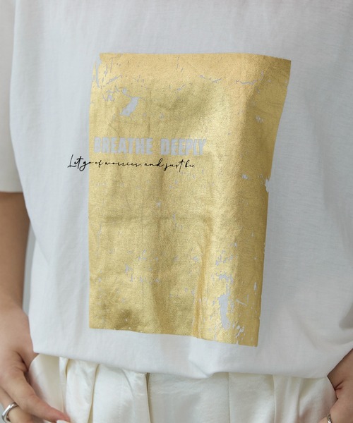 Fizz(フィズ)の「冷感鹿の子 箔プリントTシャツ(Tシャツ/カットソー・レディース・ホワイト×シルバー/ブラック×シルバー/ホワイト×ゴールド・M)」の12枚目の写真