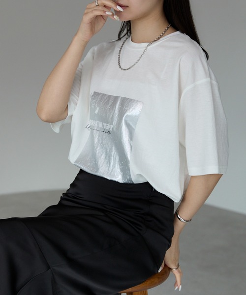 Fizz(フィズ)の「冷感鹿の子 箔プリントTシャツ(Tシャツ/カットソー・レディース・ホワイト×シルバー/ブラック×シルバー/ホワイト×ゴールド・M)」の20枚目の写真