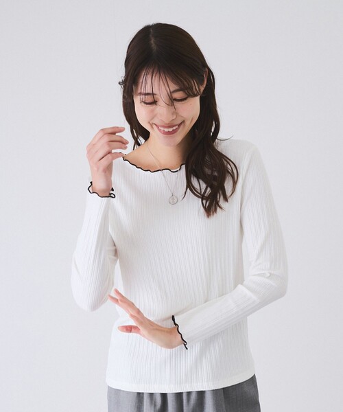 Jayro(ジャイロ)の「ランダムテレコ配色メロープルオーバー(Tシャツ/カットソー・レディース・ブラック/ホワイト系その他2/ホワイト系その他・M)」の2枚目の写真