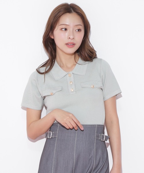 JILL by JILL STUART(ジルバイジルスチュアート)の「◇ステッチポロニット(ニット/セーター・レディース・ホワイト/ミント/ネイビー・FREE)」の3枚目の写真