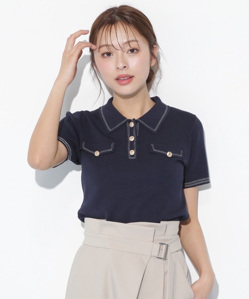JILL by JILL STUART(ジルバイジルスチュアート)の「◇ステッチポロニット(ニット/セーター・レディース・ホワイト/ミント/ネイビー・FREE)」の5枚目の写真