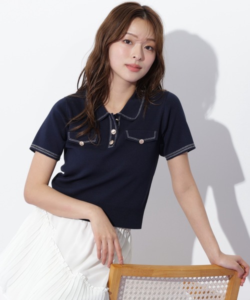 JILL by JILL STUART(ジルバイジルスチュアート)の「◇ステッチポロニット(ニット/セーター・レディース・ホワイト/ミント/ネイビー・FREE)」の7枚目の写真