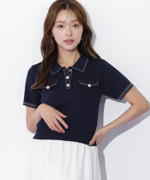 JILL by JILL STUART(ジルバイジルスチュアート)の「◇ステッチポロニット(ニット/セーター・レディース・ホワイト/ミント/ネイビー・FREE)」の8枚目の写真