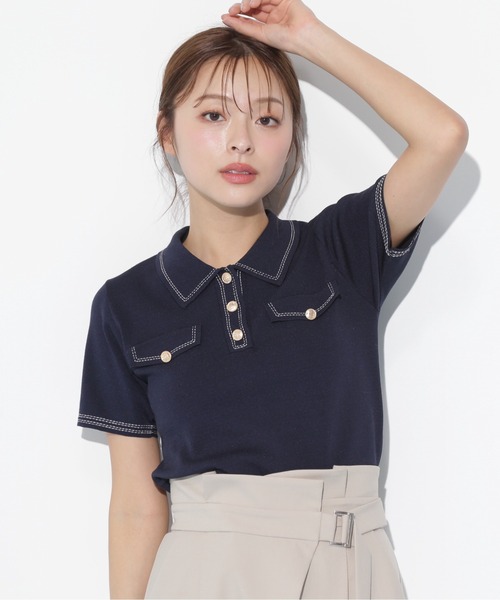 JILL by JILL STUART(ジルバイジルスチュアート)の「◇ステッチポロニット(ニット/セーター・レディース・ホワイト/ミント/ネイビー・FREE)」の12枚目の写真